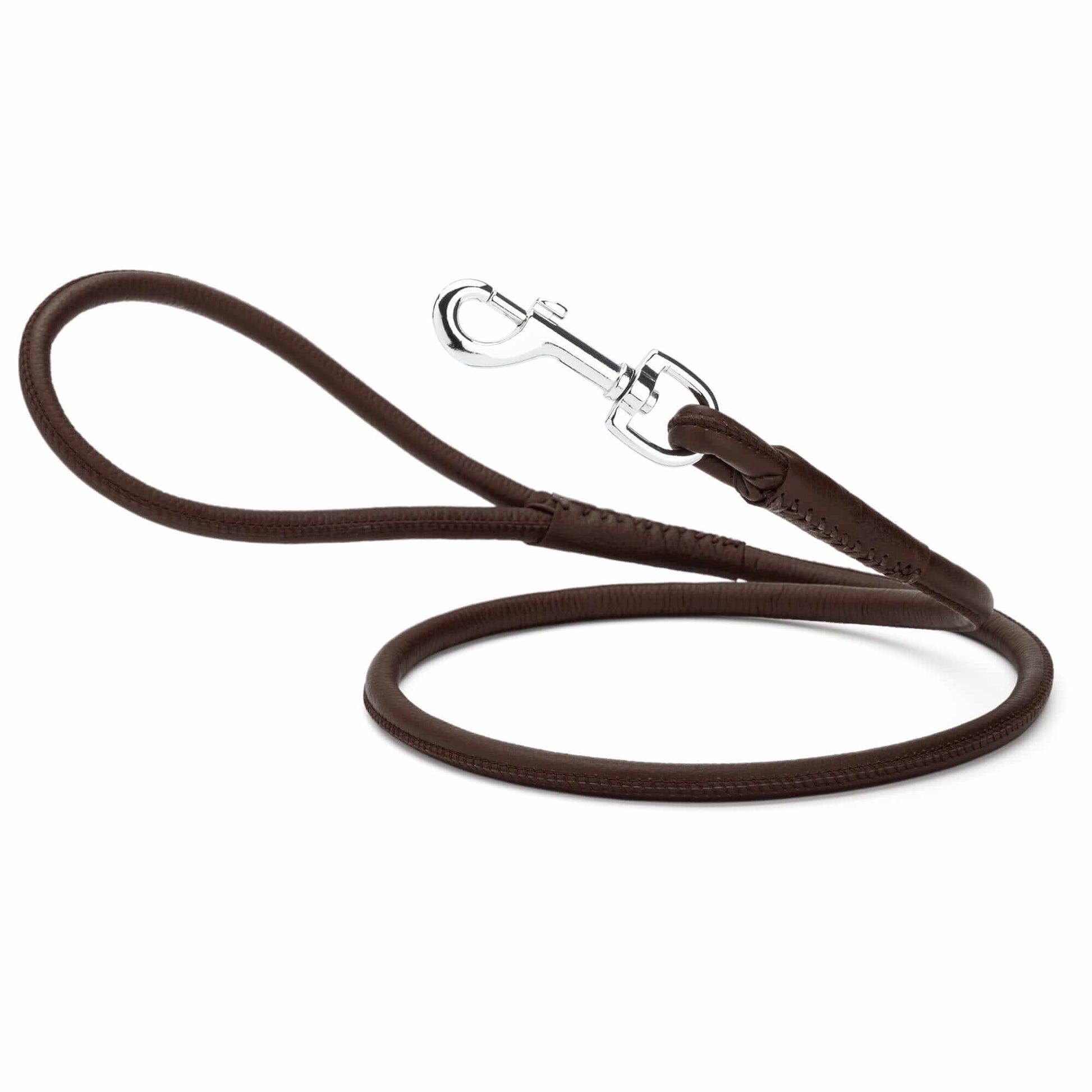 Soft leather round dog lead with comfortable grip and durable construction for everyday walking