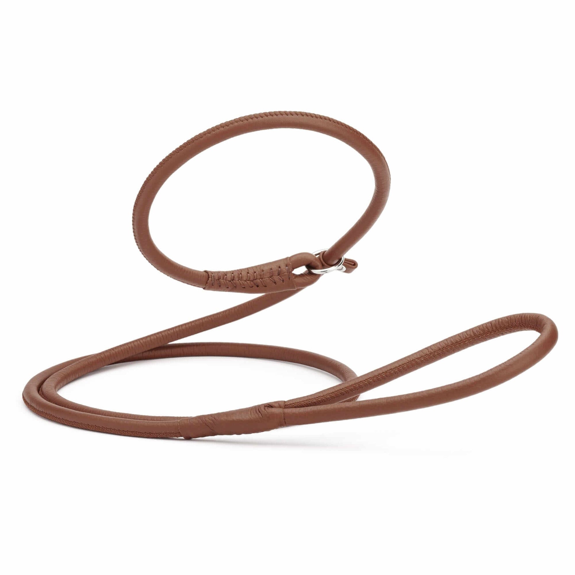 Soft leather round slip lead for dogs, all-in-one leash and collar for easy handling and quick control during walks or training