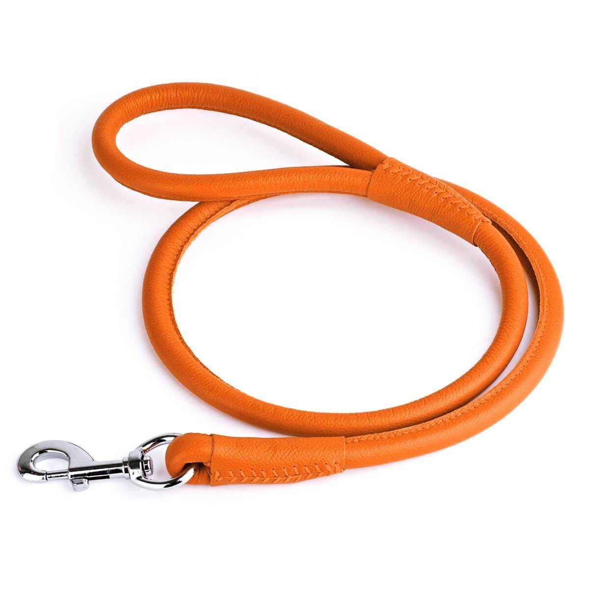 Soft leather round dog lead with comfortable grip and durable construction for everyday walking