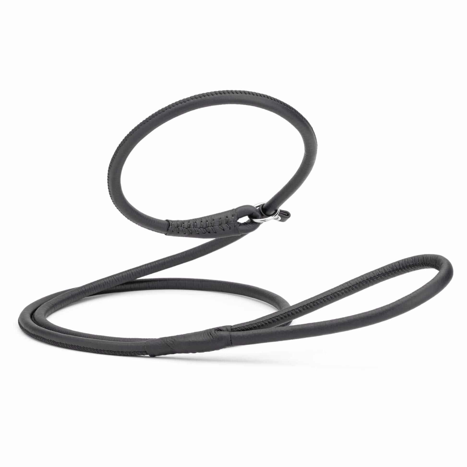 Soft leather round slip lead for dogs, all-in-one leash and collar for easy handling and quick control during walks or training