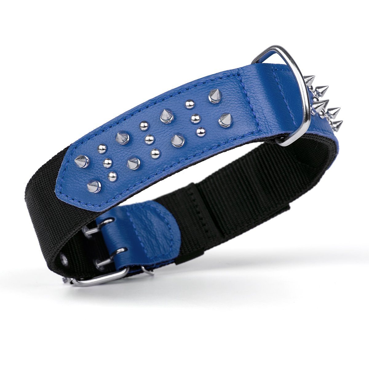 Leather and nylon spike dog collar – durable, stylish protection collar with metal spikes for medium and large breeds