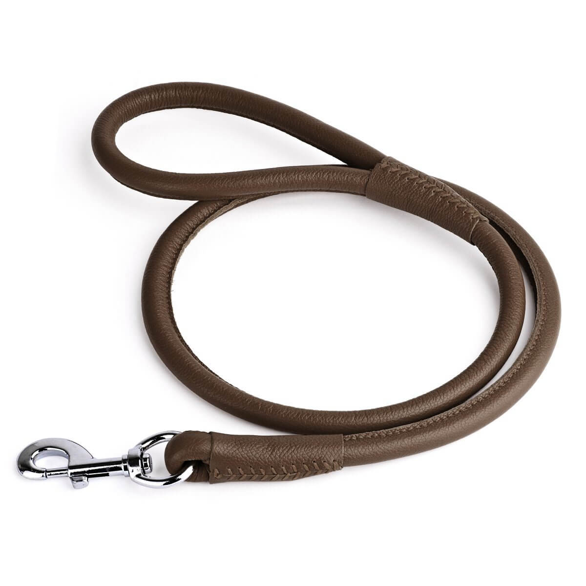 Soft leather round dog lead with comfortable grip and durable construction for everyday walking