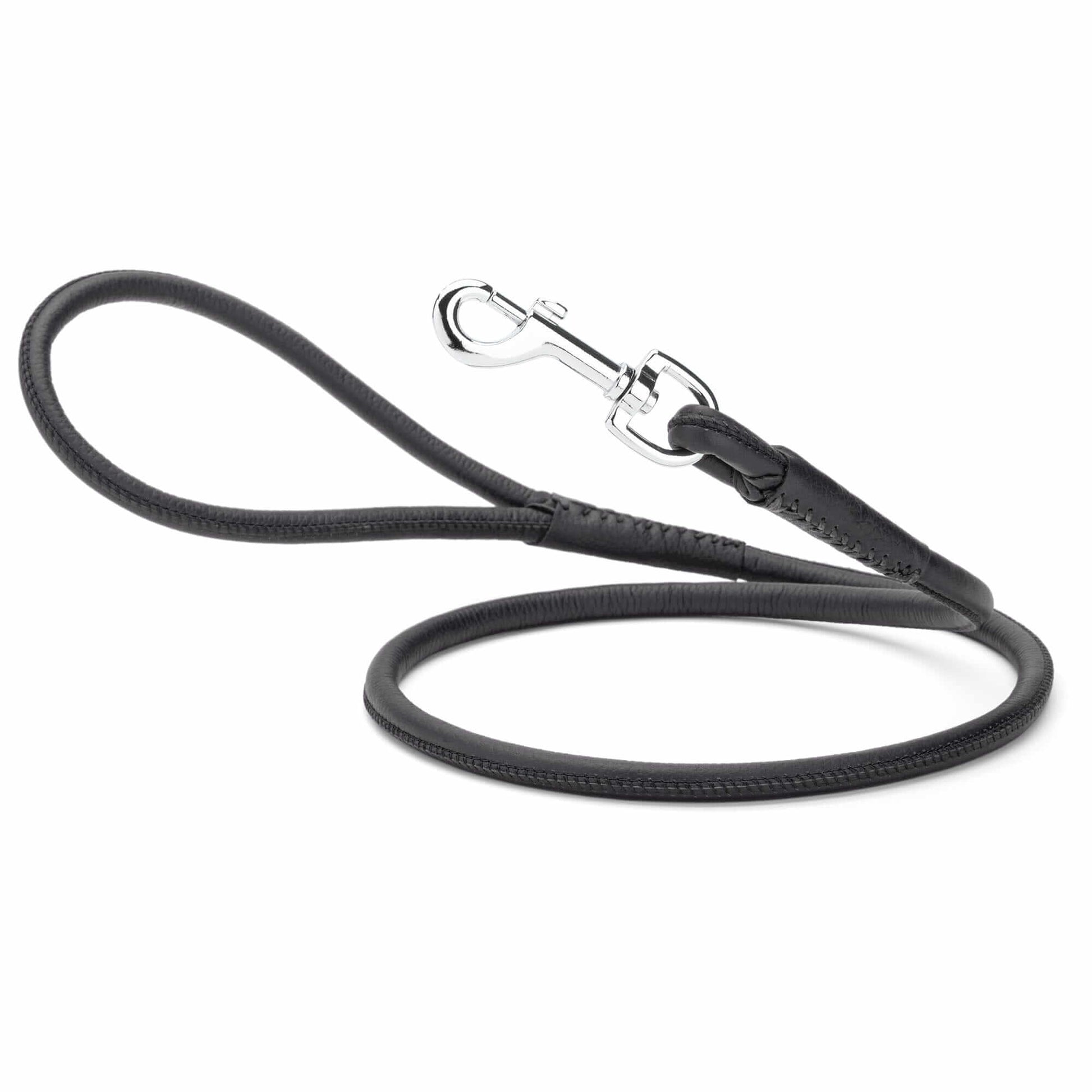 Soft leather round dog lead with comfortable grip and durable construction for everyday walking