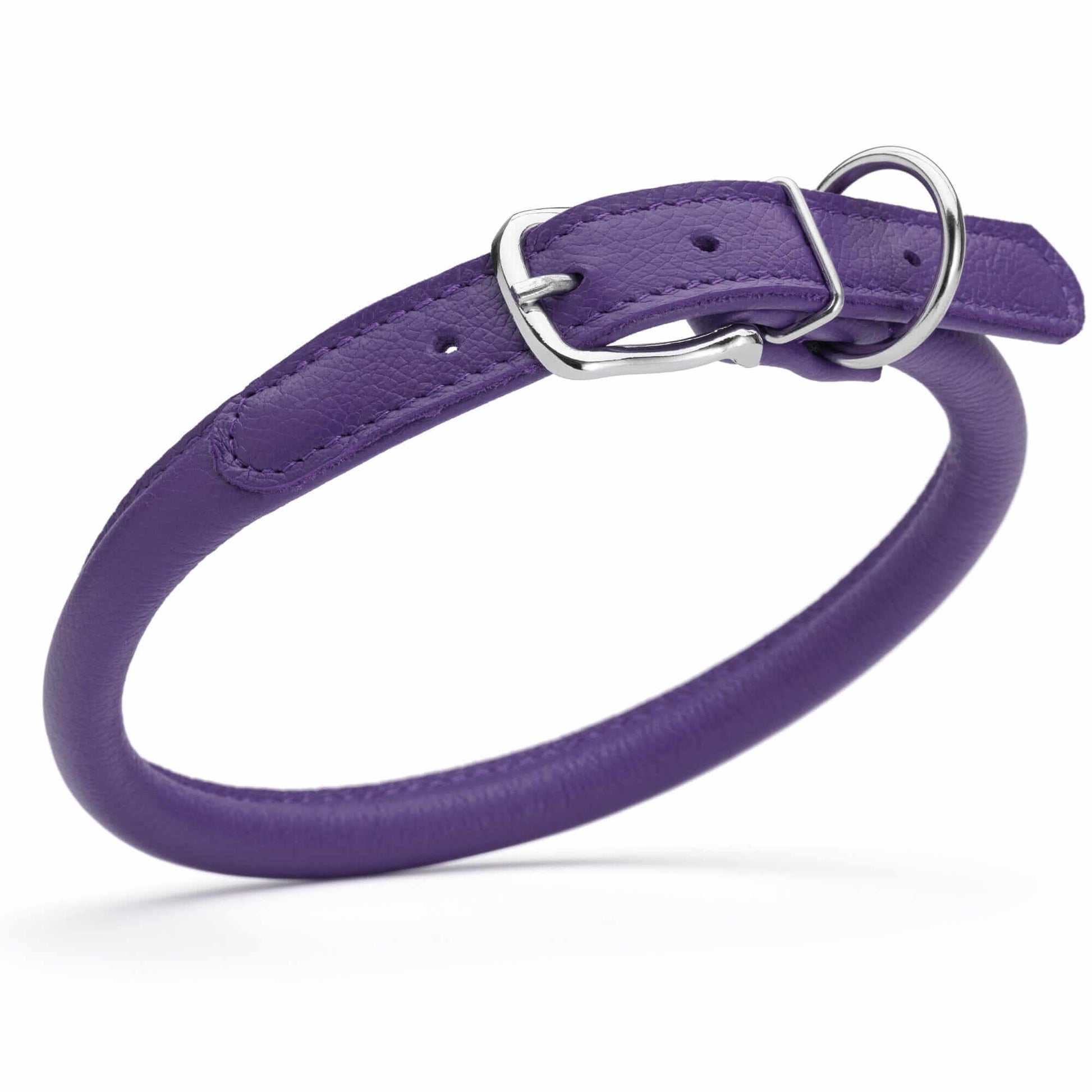 Soft leather round dog collar with durable stitching and adjustable buckle, comfortable and stylish pet accessory