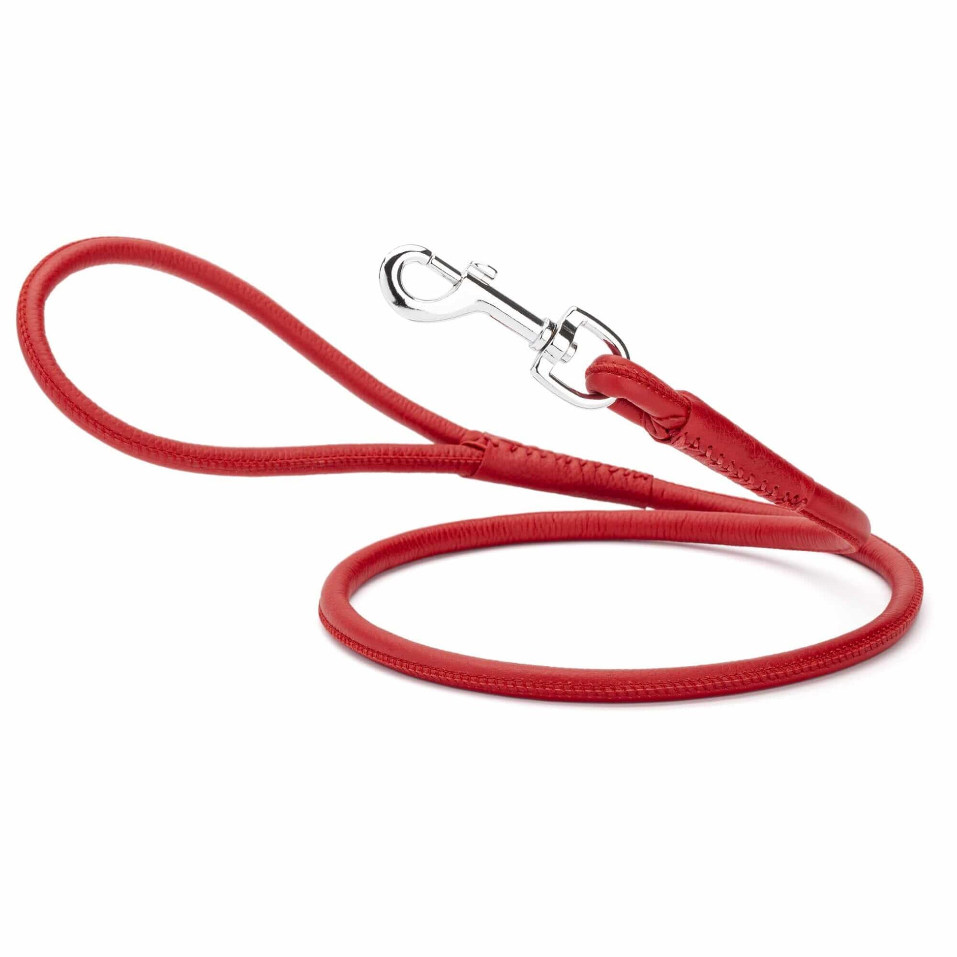 Soft leather round dog lead with comfortable grip and durable construction for everyday walking