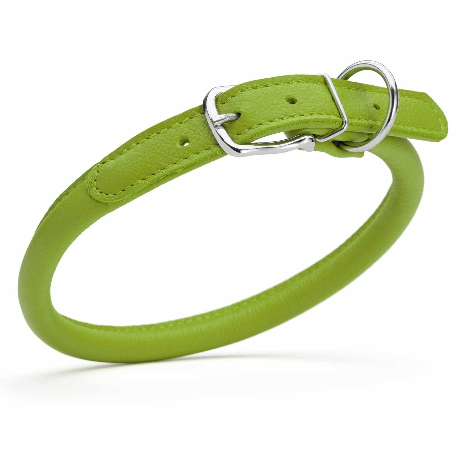 Soft leather round dog collar with durable stitching and adjustable buckle, comfortable and stylish pet accessory