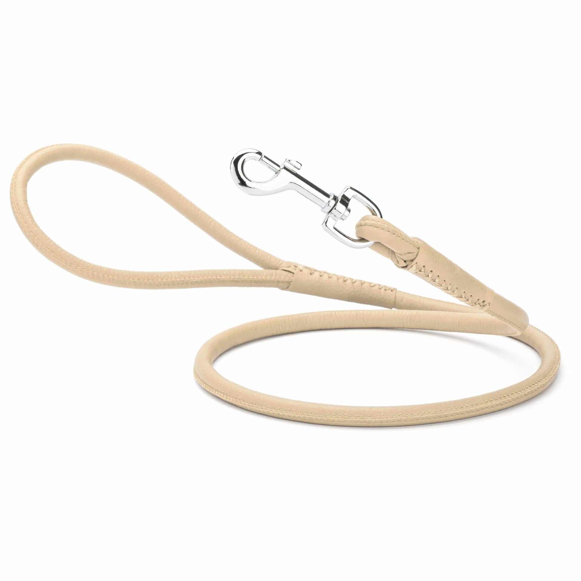 Soft leather round dog lead with comfortable grip and durable construction for everyday walking