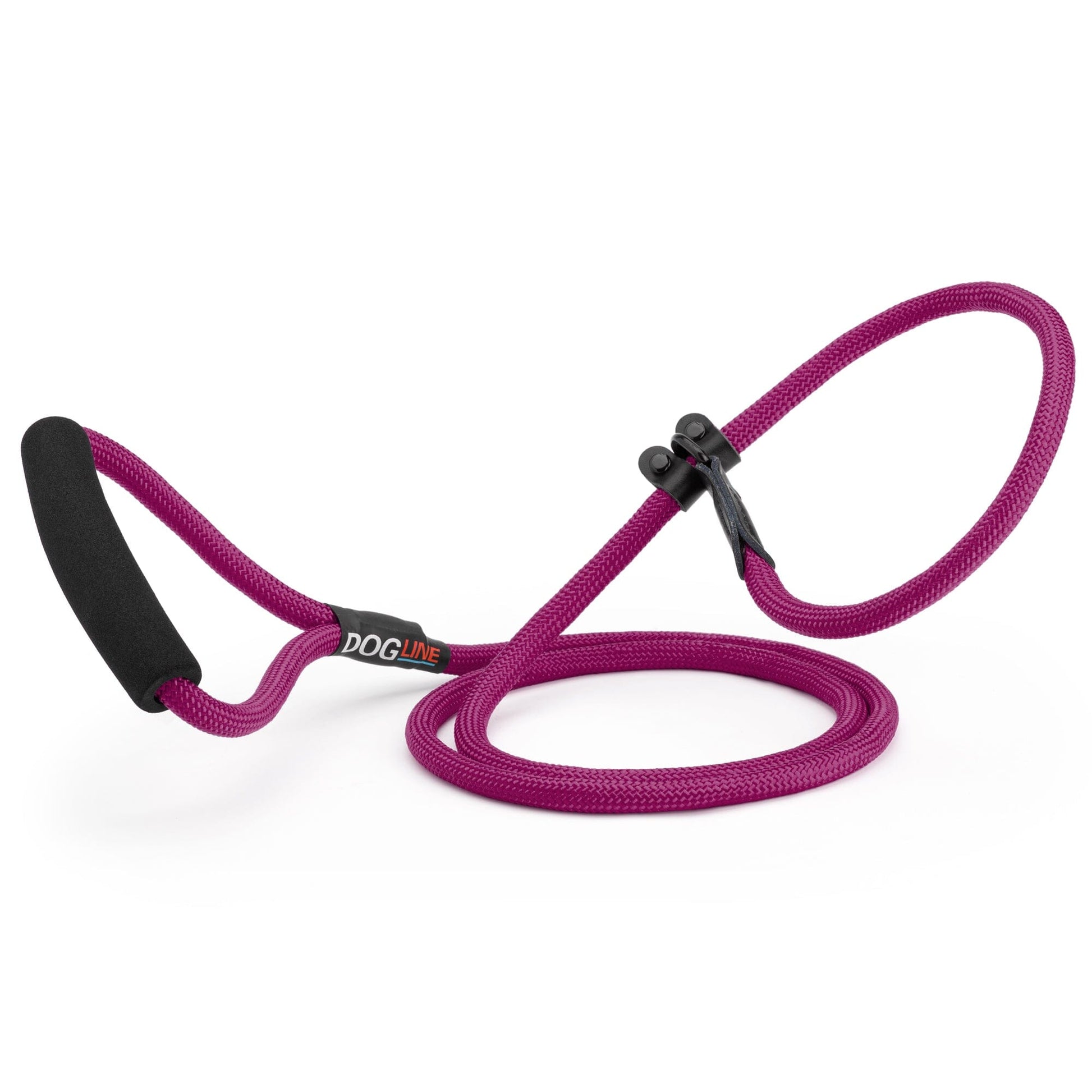 Burgundy nylon slip lead with padded neoprene handle, 1/3 inches wide, round rope design