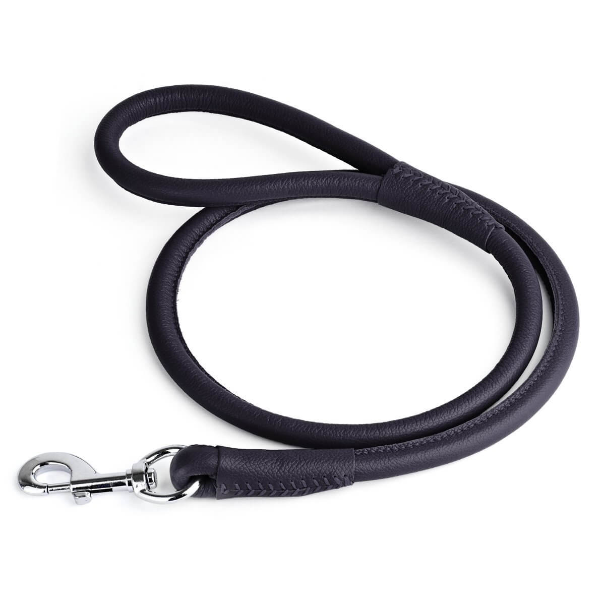 Soft leather round dog lead with comfortable grip and durable construction for everyday walking