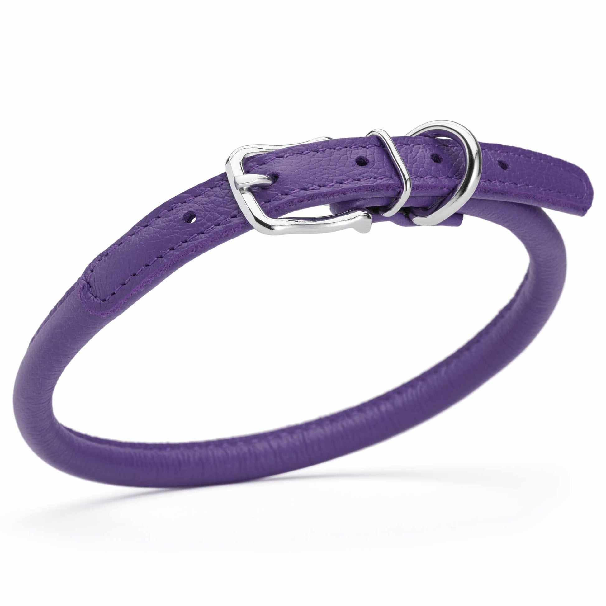 Soft leather round dog collar with durable stitching and adjustable buckle, comfortable and stylish pet accessory