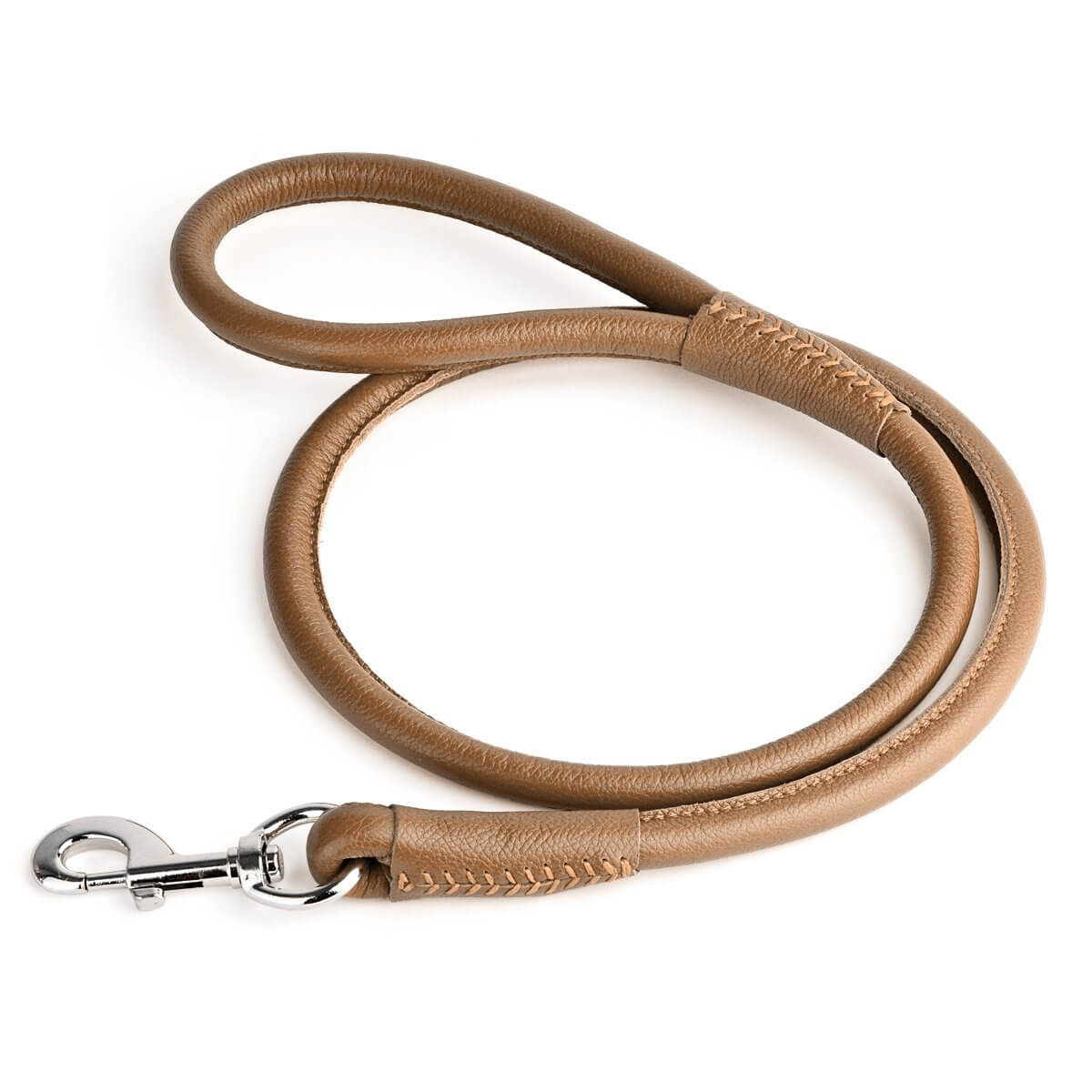 Soft leather round dog lead with comfortable grip and durable construction for everyday walking