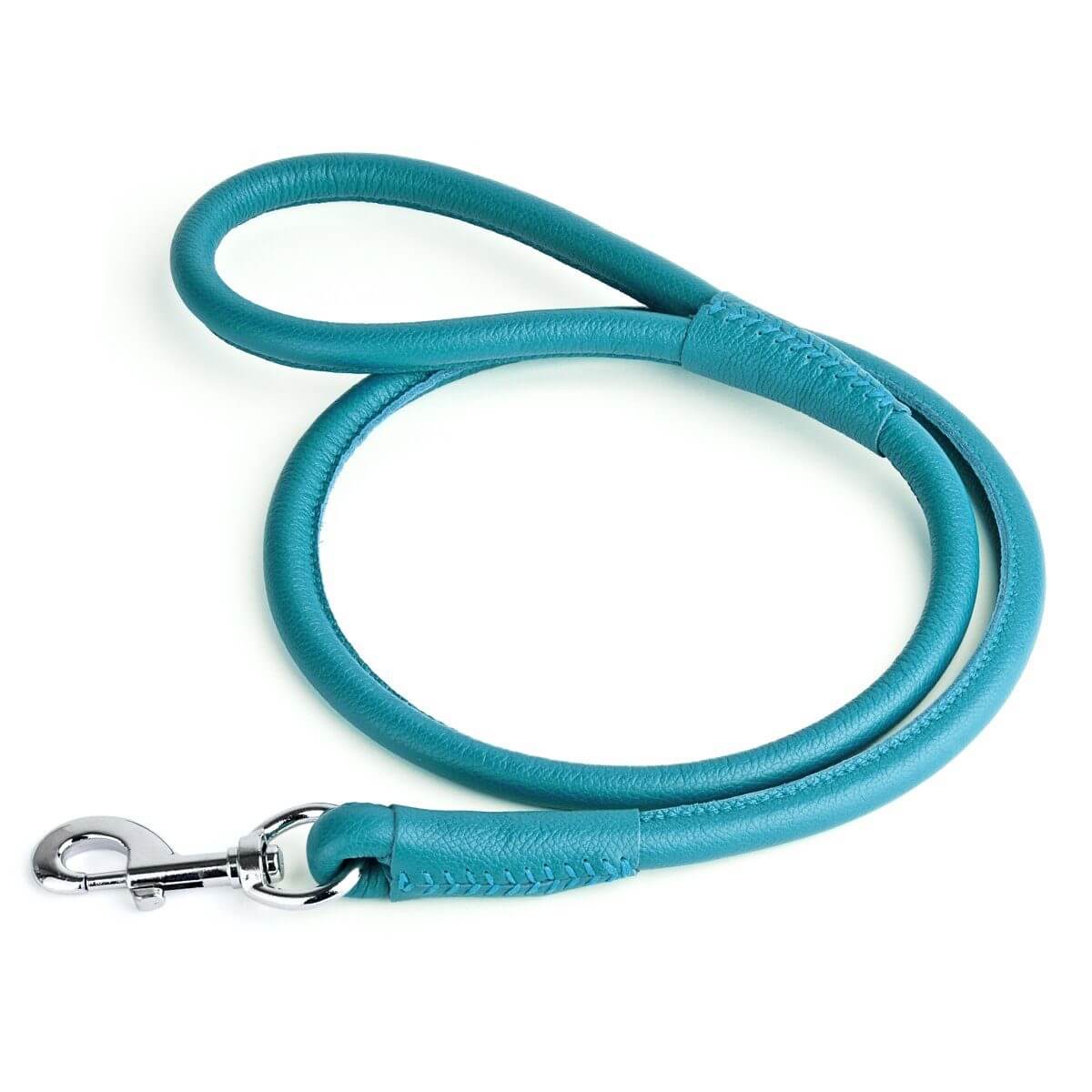 Soft leather round dog lead with comfortable grip and durable construction for everyday walking