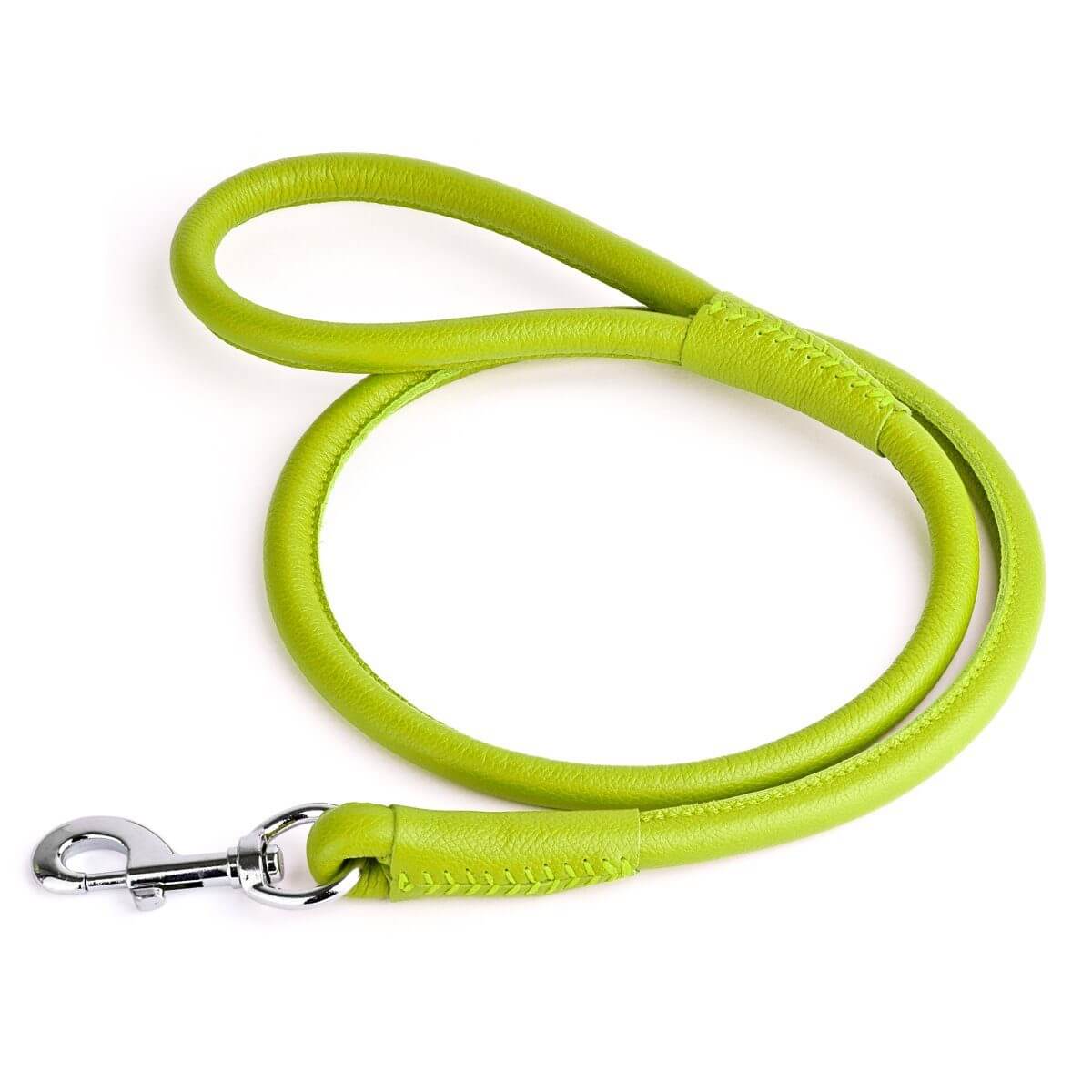 Soft leather round dog lead with comfortable grip and durable construction for everyday walking