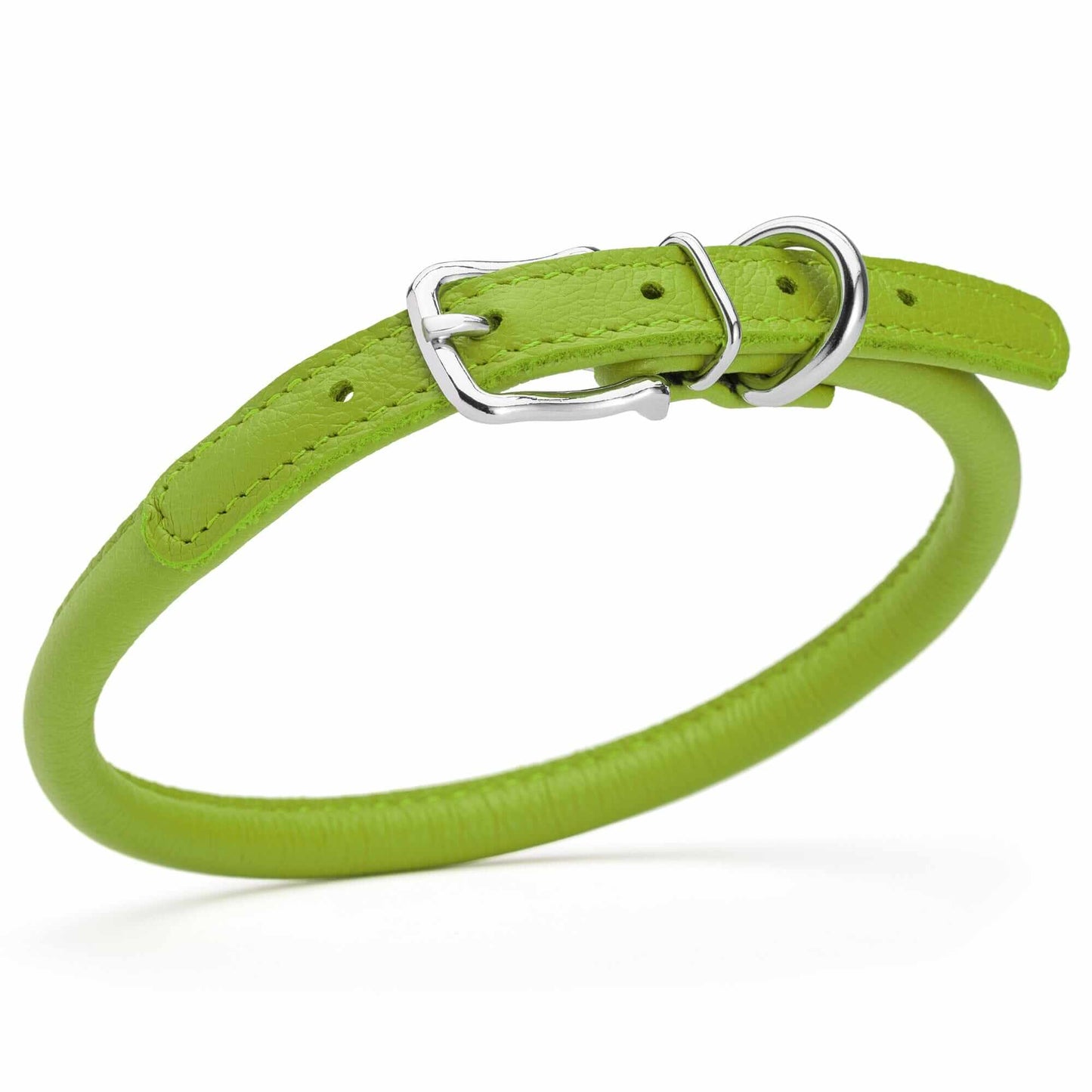 Soft leather round dog collar with durable stitching and adjustable buckle, comfortable and stylish pet accessory