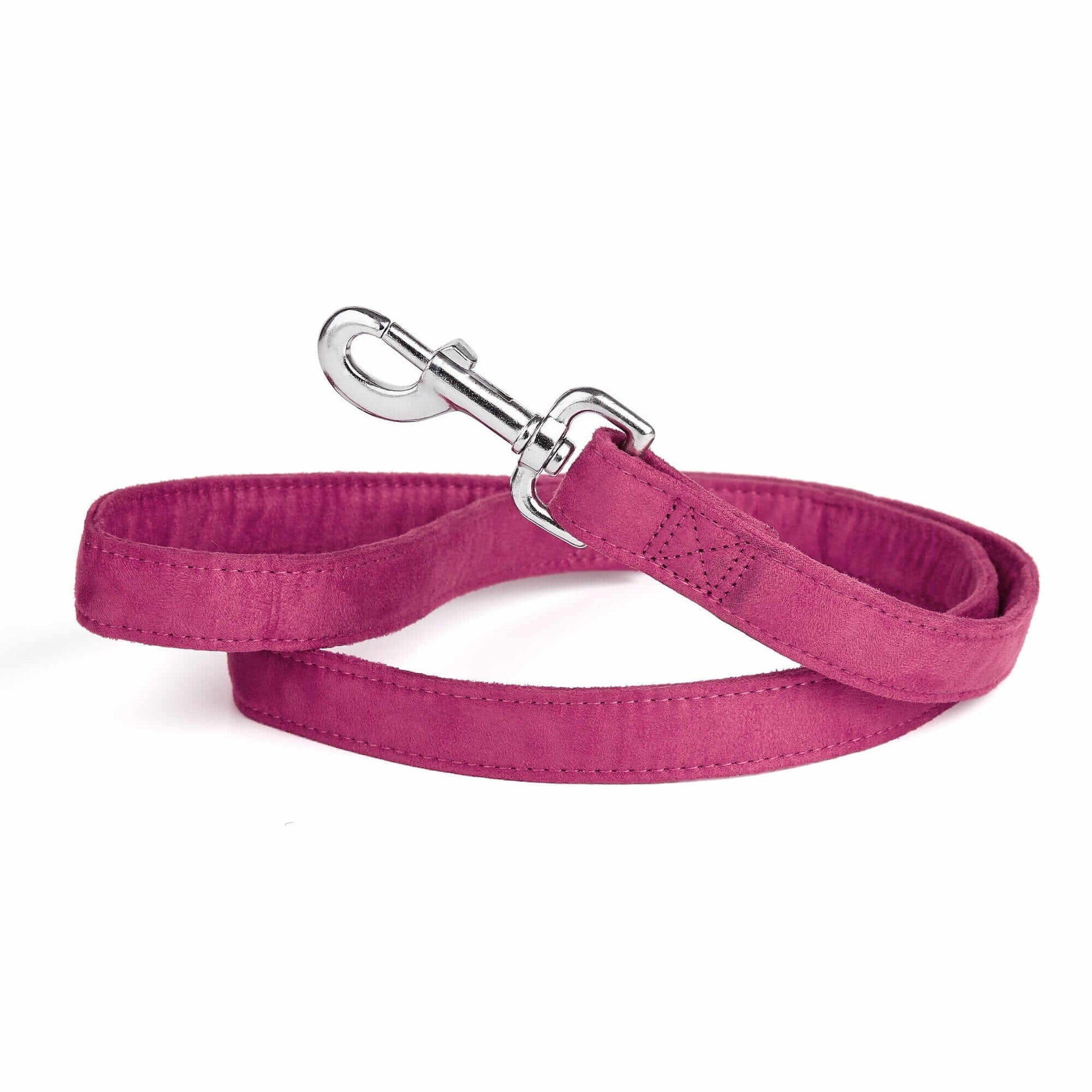 Pink dog leash with metal snap hook, made from soft microfiber