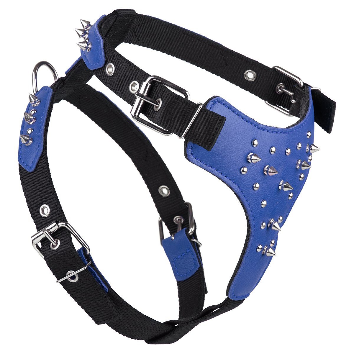 Leather and nylon spike dog harness – sturdy, stylish harness with metal spikes for control and protection during walks
