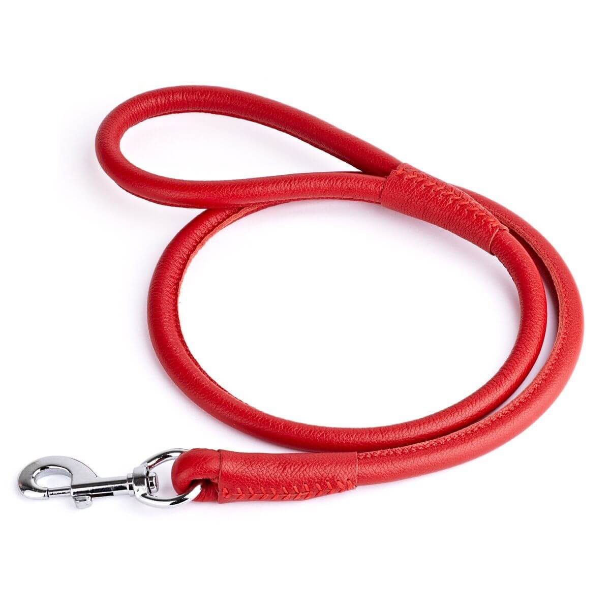 Soft leather round dog lead with comfortable grip and durable construction for everyday walking