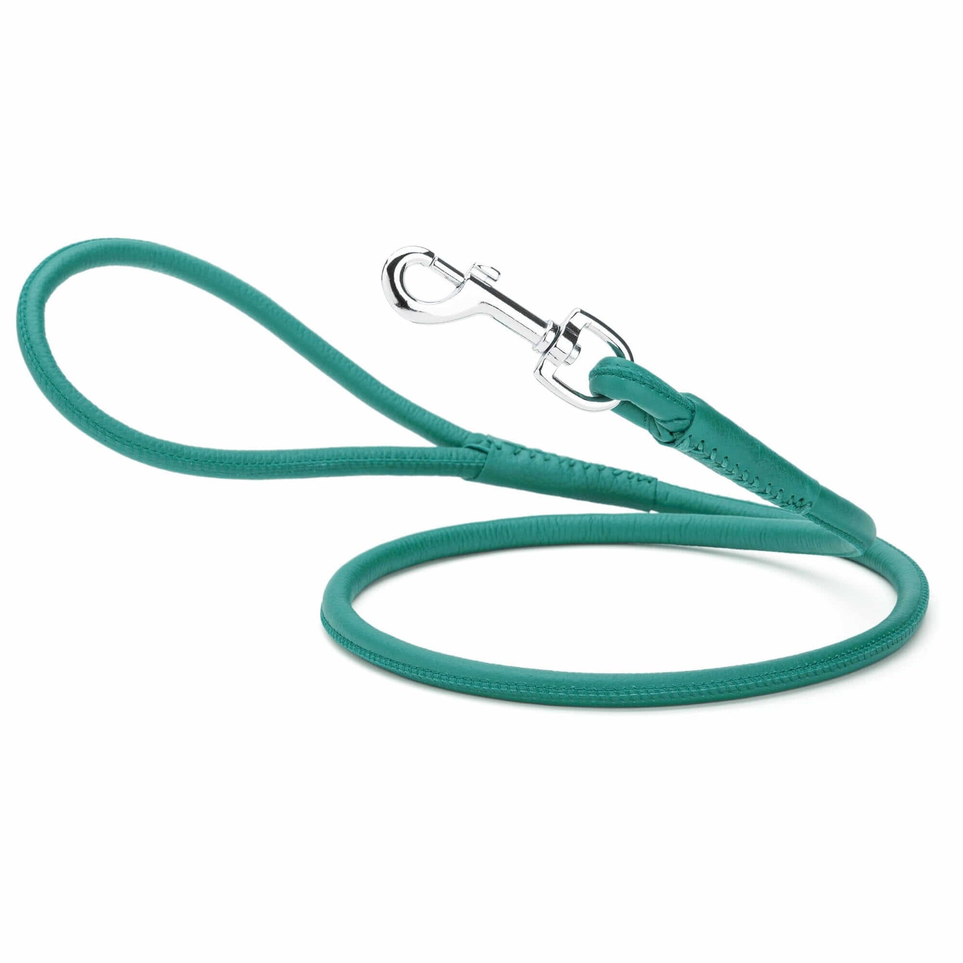 Soft leather round dog lead with comfortable grip and durable construction for everyday walking