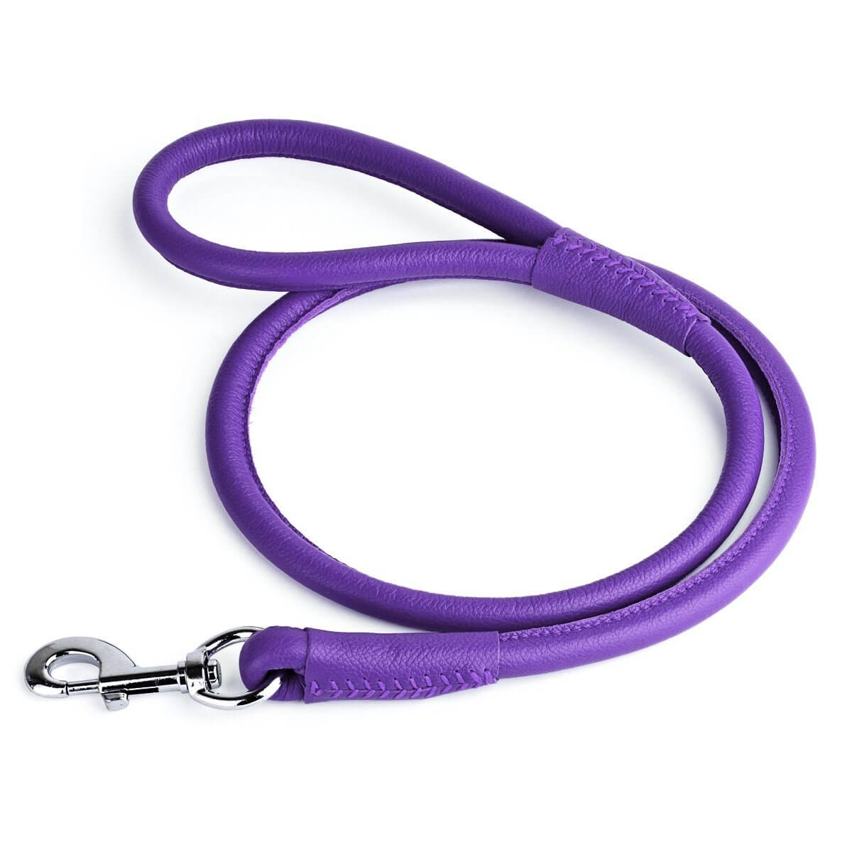 Soft leather round dog lead with comfortable grip and durable construction for everyday walking