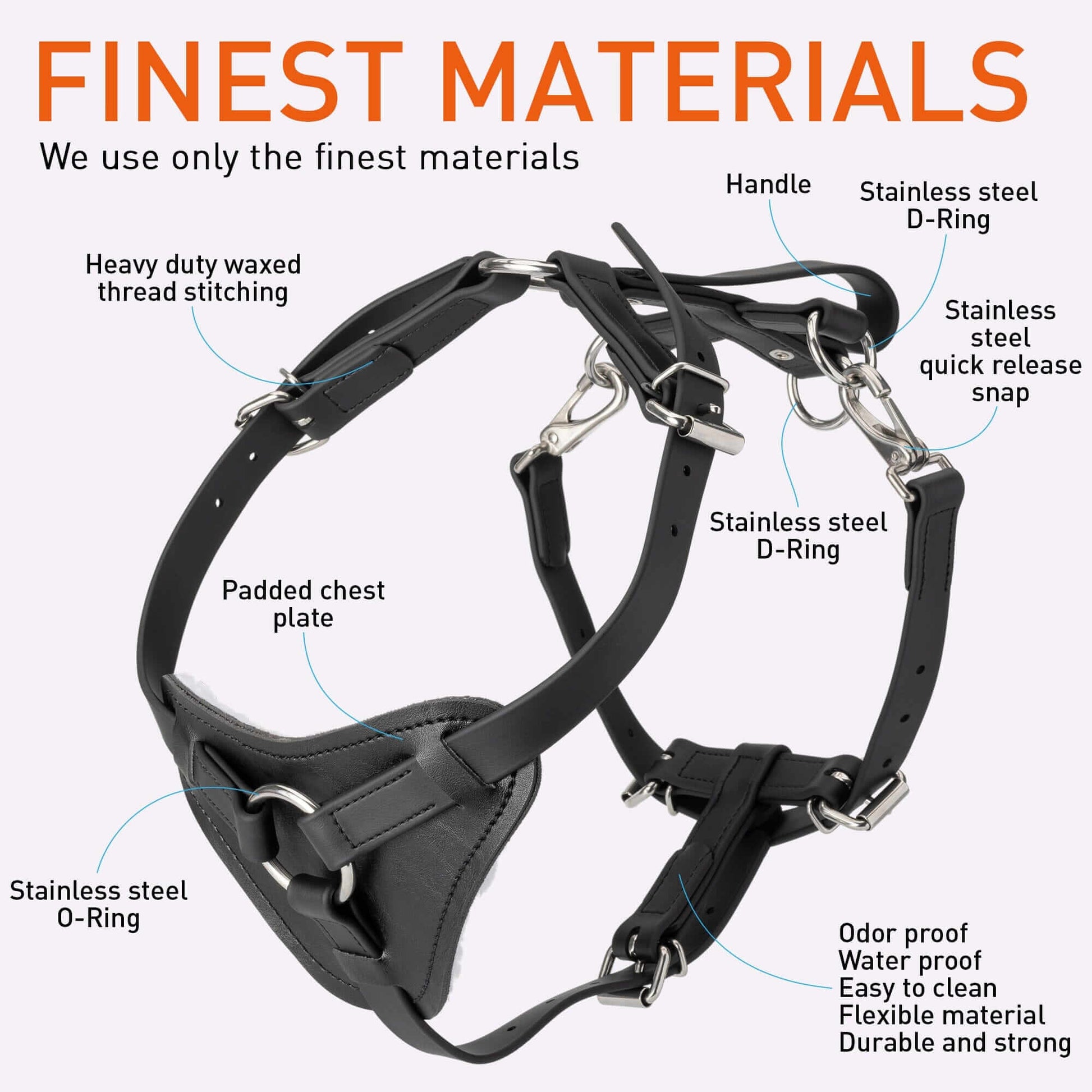 Viper Surge Biothane working dog harness with stainless steel hardware, waterproof and heavy-duty design for professional use"