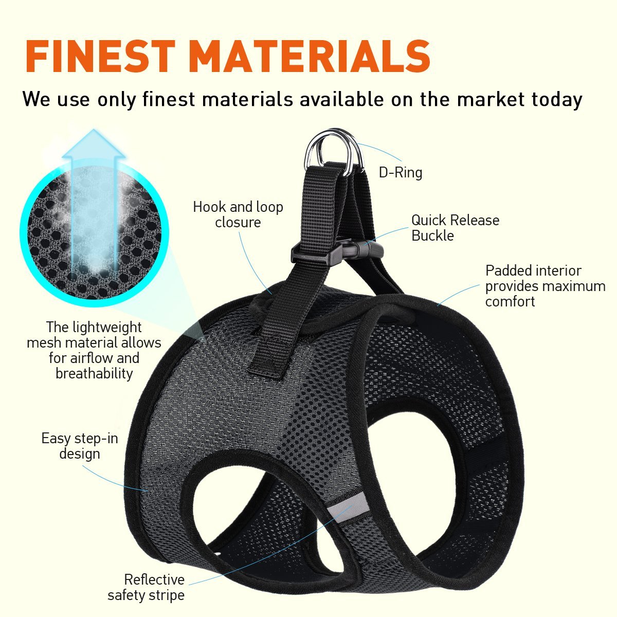 York mesh dog harness with breathable padding and adjustable fit for small to medium breeds size chart