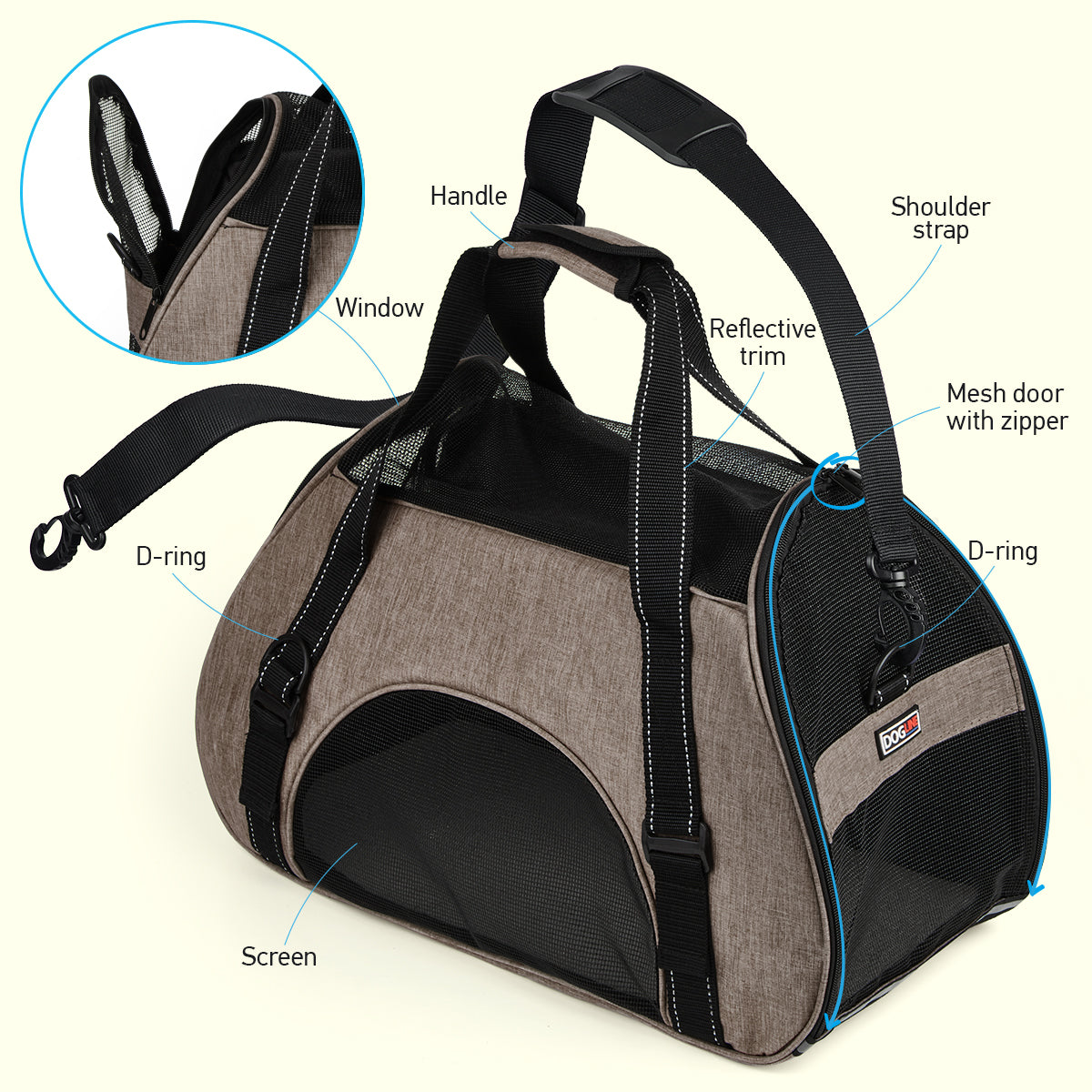 Airline-approved pet carrier backpack with small dog inside, head sticking out for safe, comfortable, and hands-free travel"