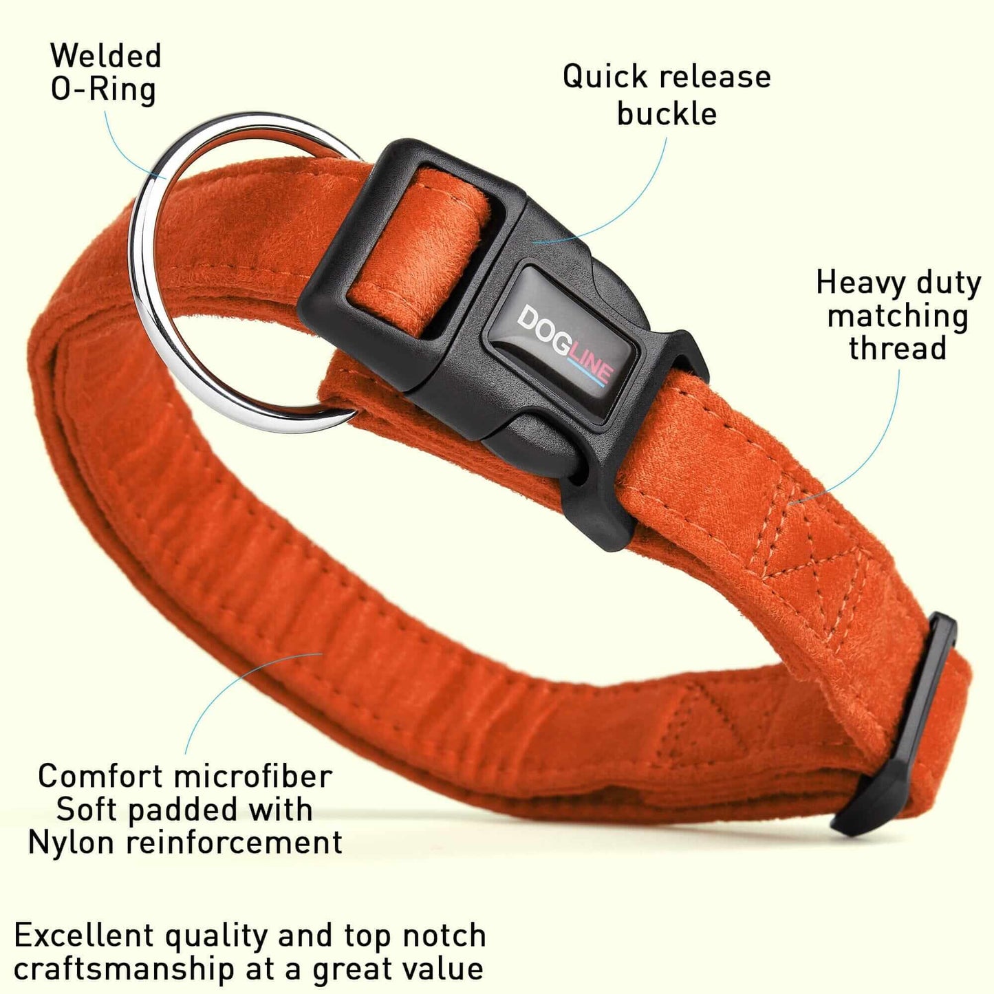 Comfort microfiber flat dog collar with soft padded lining and adjustable buckle for everyday wear
