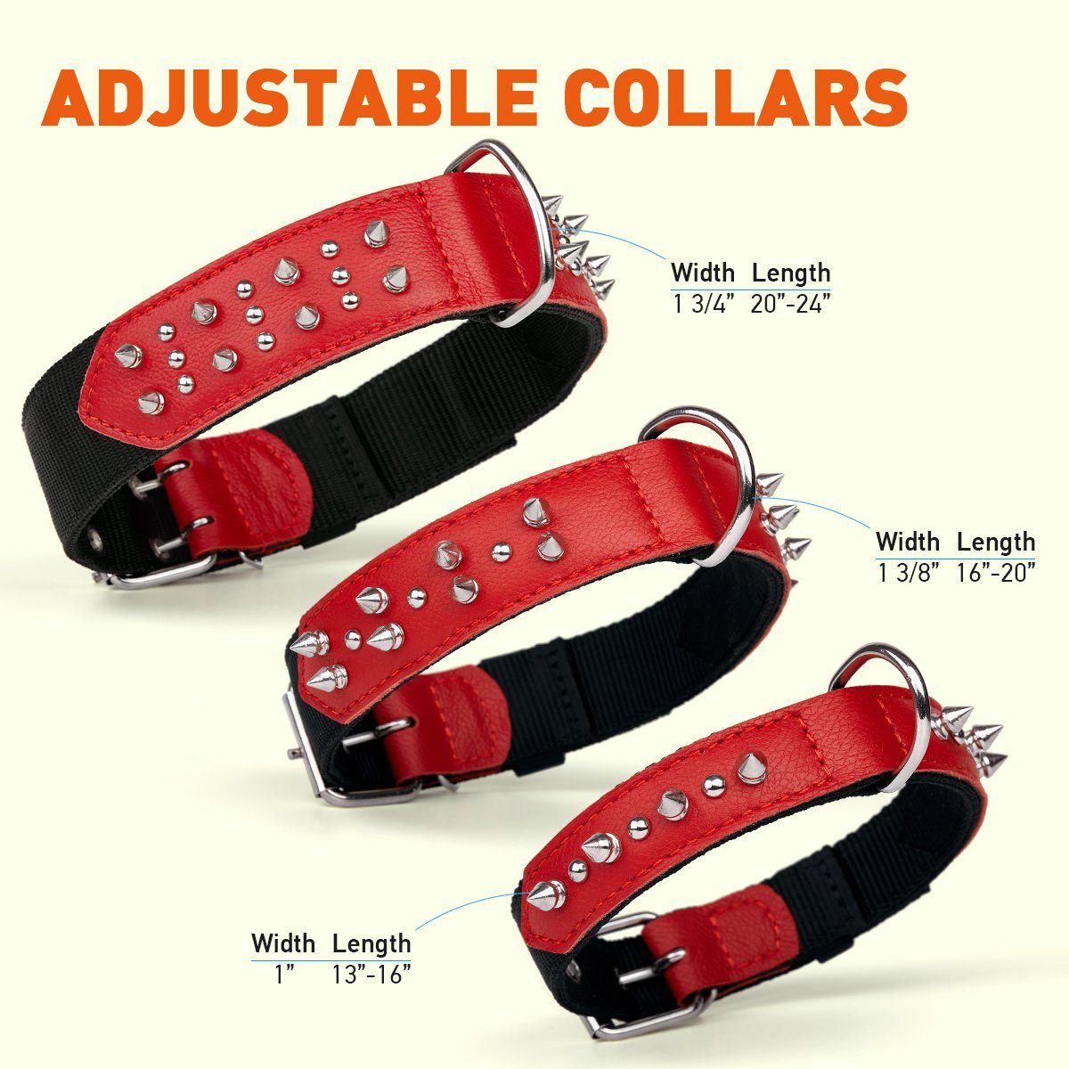 Leather and nylon spike dog collar – durable, stylish protection collar with metal spikes for medium and large breeds