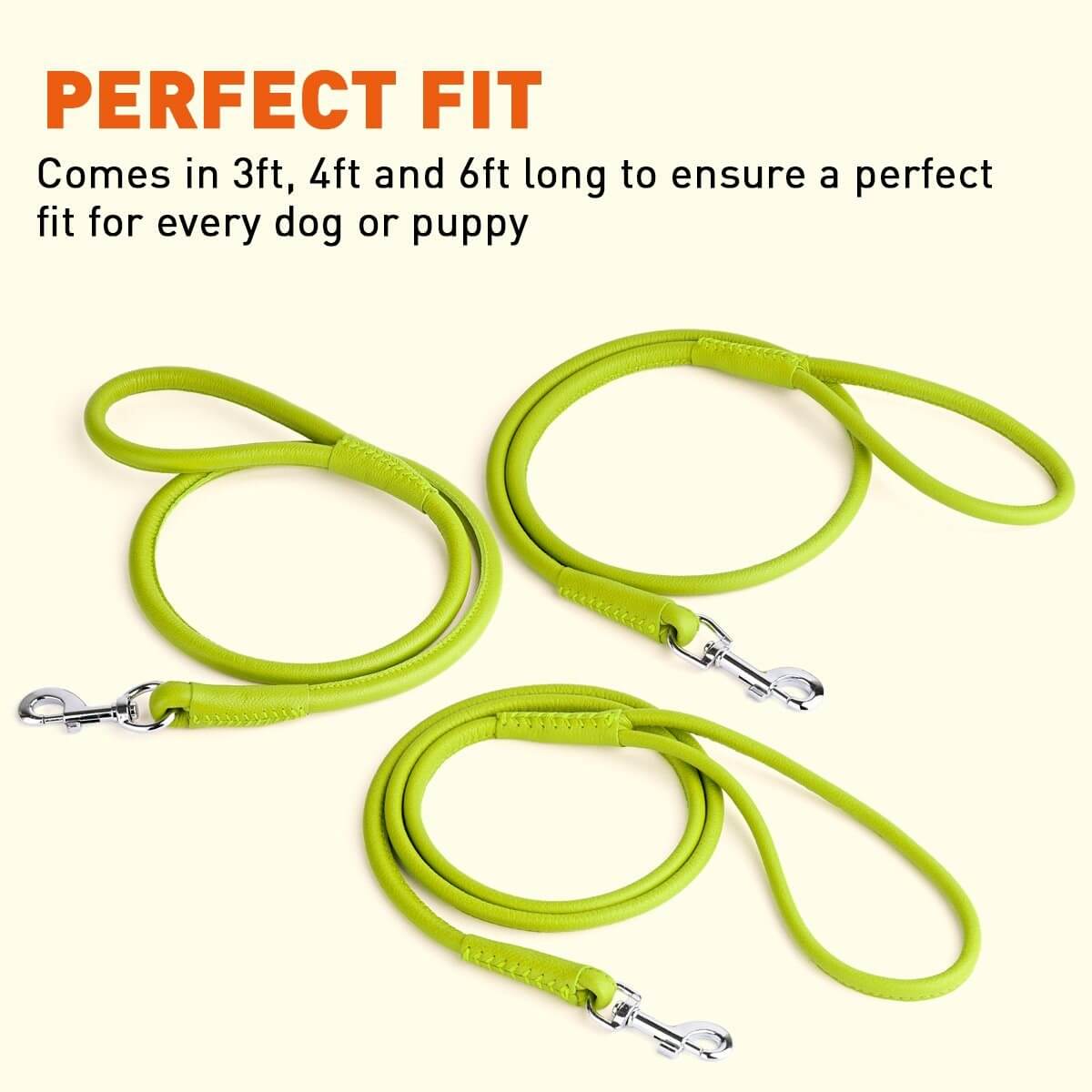 Soft leather round dog lead with comfortable grip and durable construction for everyday walking