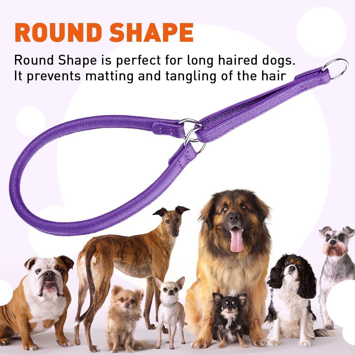 Soft leather round martingale collar for dogs, no-pull training collar with adjustable fit and gentle control