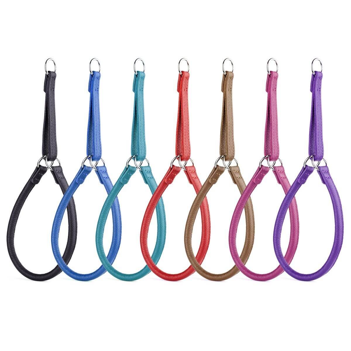 Soft leather round martingale collar for dogs, no-pull training collar with adjustable fit and gentle control