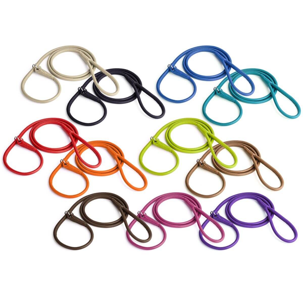 Soft leather round slip lead for dogs, all-in-one leash and collar for easy handling and quick control during walks or training