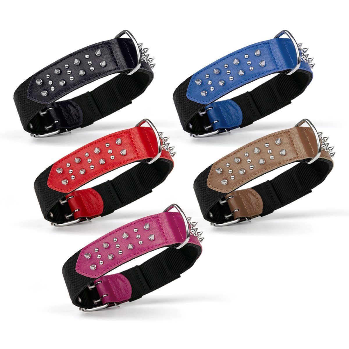 Leather and nylon spike dog collar – durable, stylish protection collar with metal spikes for medium and large breeds