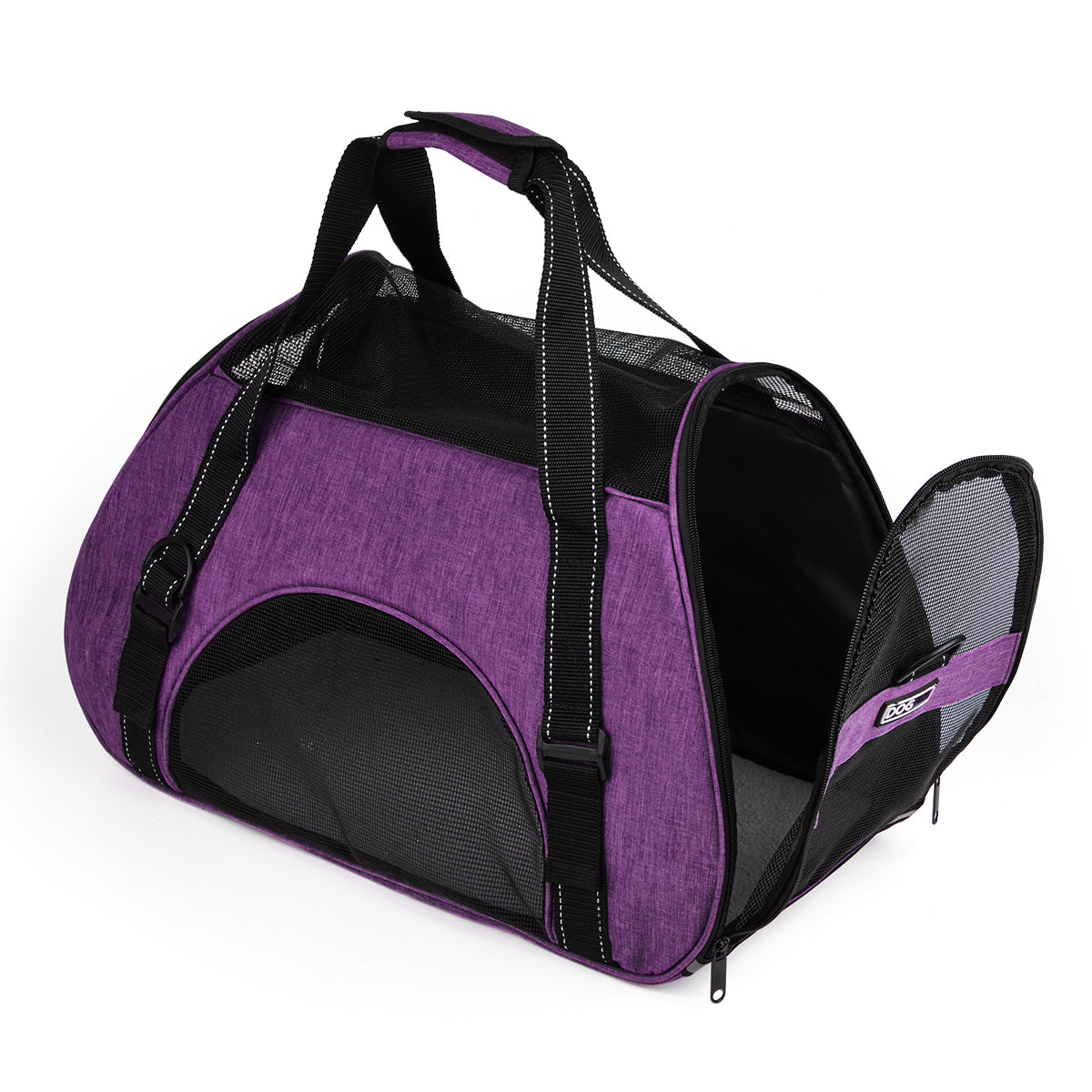 Airline-approved pet carrier backpack with small dog inside, head sticking out for safe, comfortable, and hands-free travel"