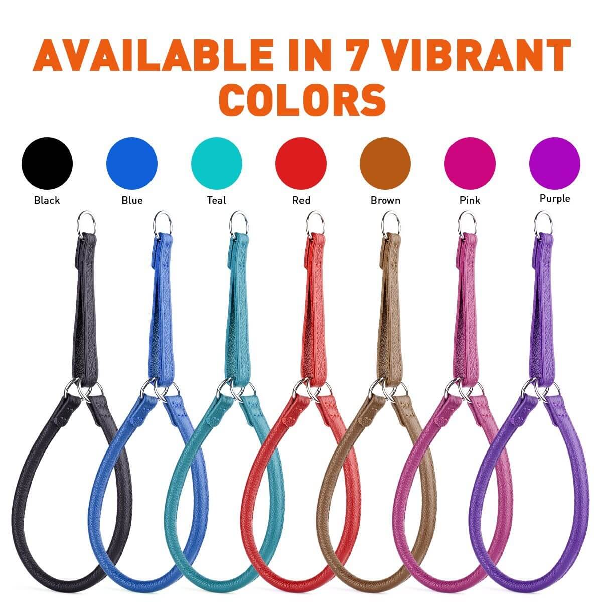 Soft leather round martingale collar for dogs, no-pull training collar with adjustable fit and gentle control