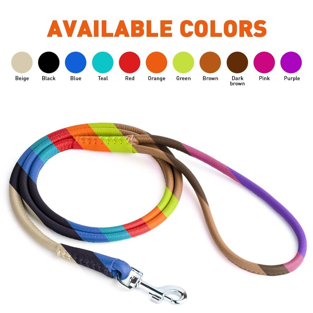 Soft leather round dog lead with comfortable grip and durable construction for everyday walking