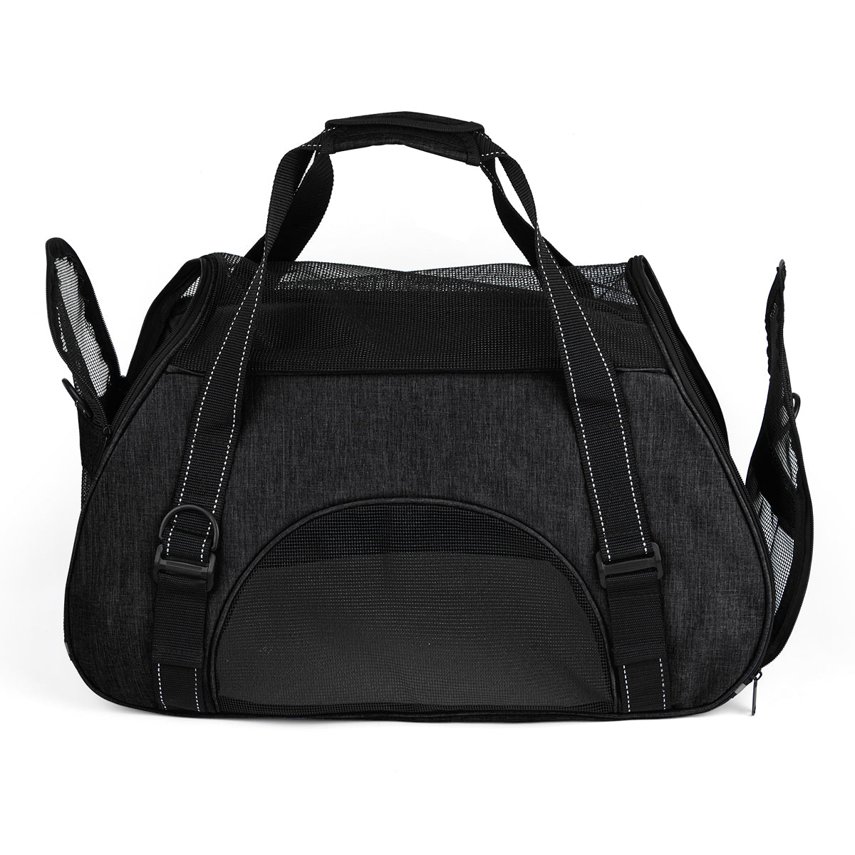 Airline-approved pet carrier backpack with small dog inside, head sticking out for safe, comfortable, and hands-free travel"