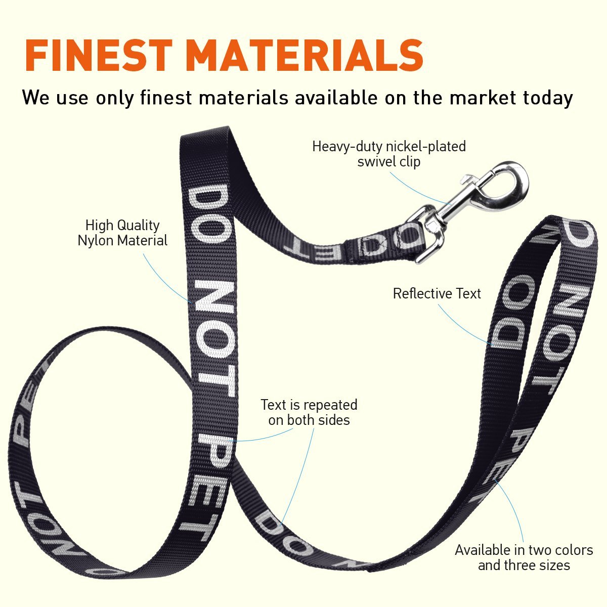 Reflective nylon dog leash with high-visibility stitching and durable hardware for safe nighttime walks"