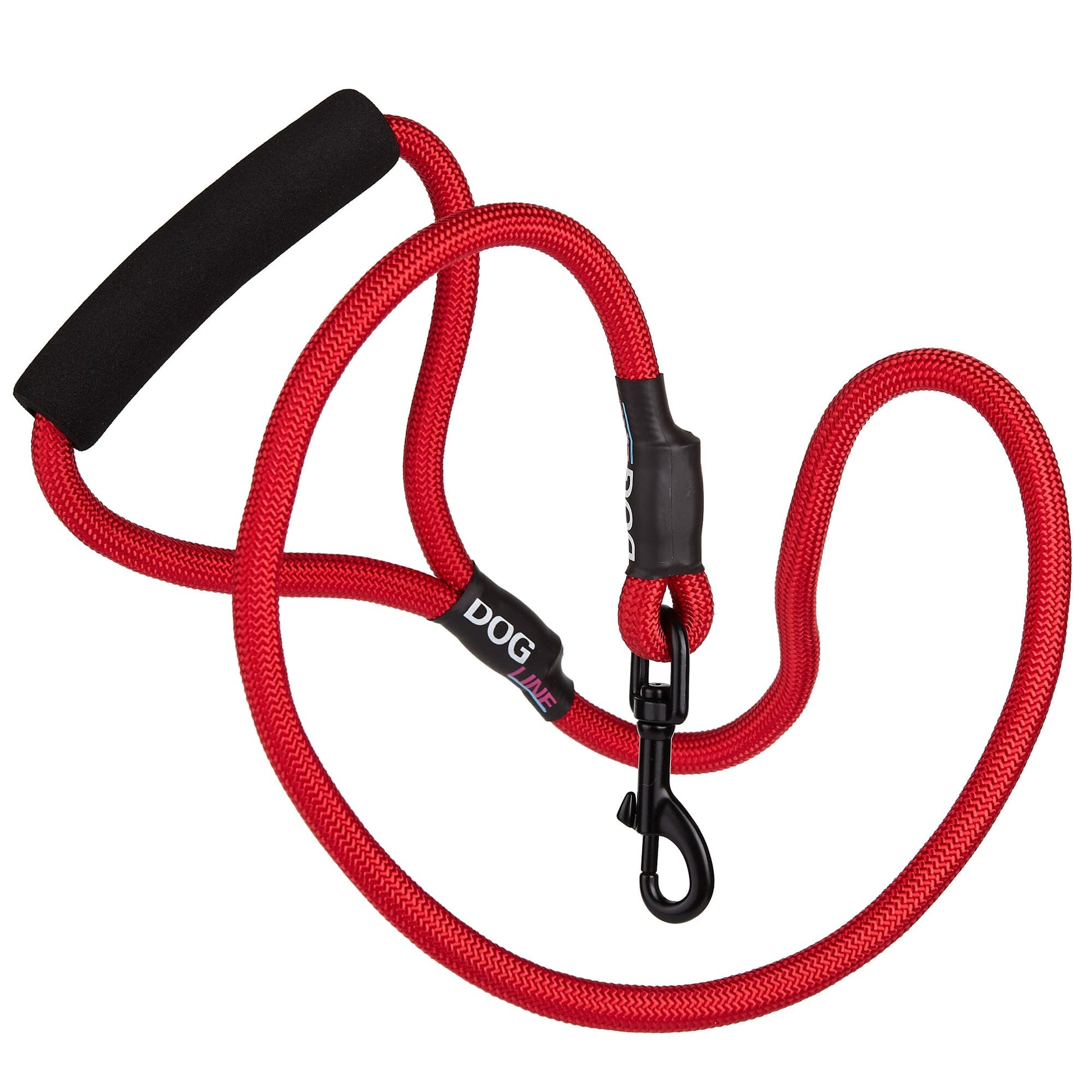 Nylon leash for dogs with padded handle and black snap hook, 11 color options, round design