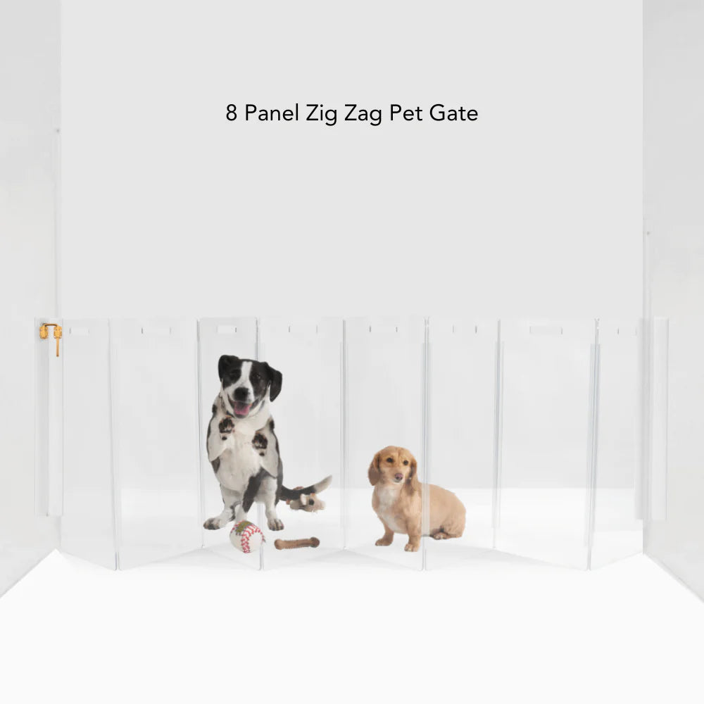 Hiddin Clear Pet Gate – Modern Acrylic Wall Mounted Lucite Zig Zag Dog Gate (Tall)