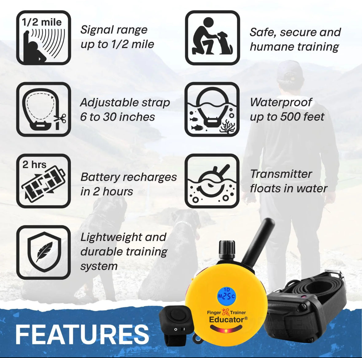 E-Collar FT 330 Finger Educator Remote Dog Trainer 1/2 Mile