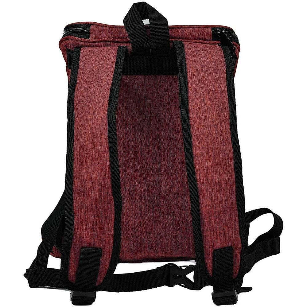 Pet carrier backpack with small dog inside, head sticking out for comfortable and hands-free travel