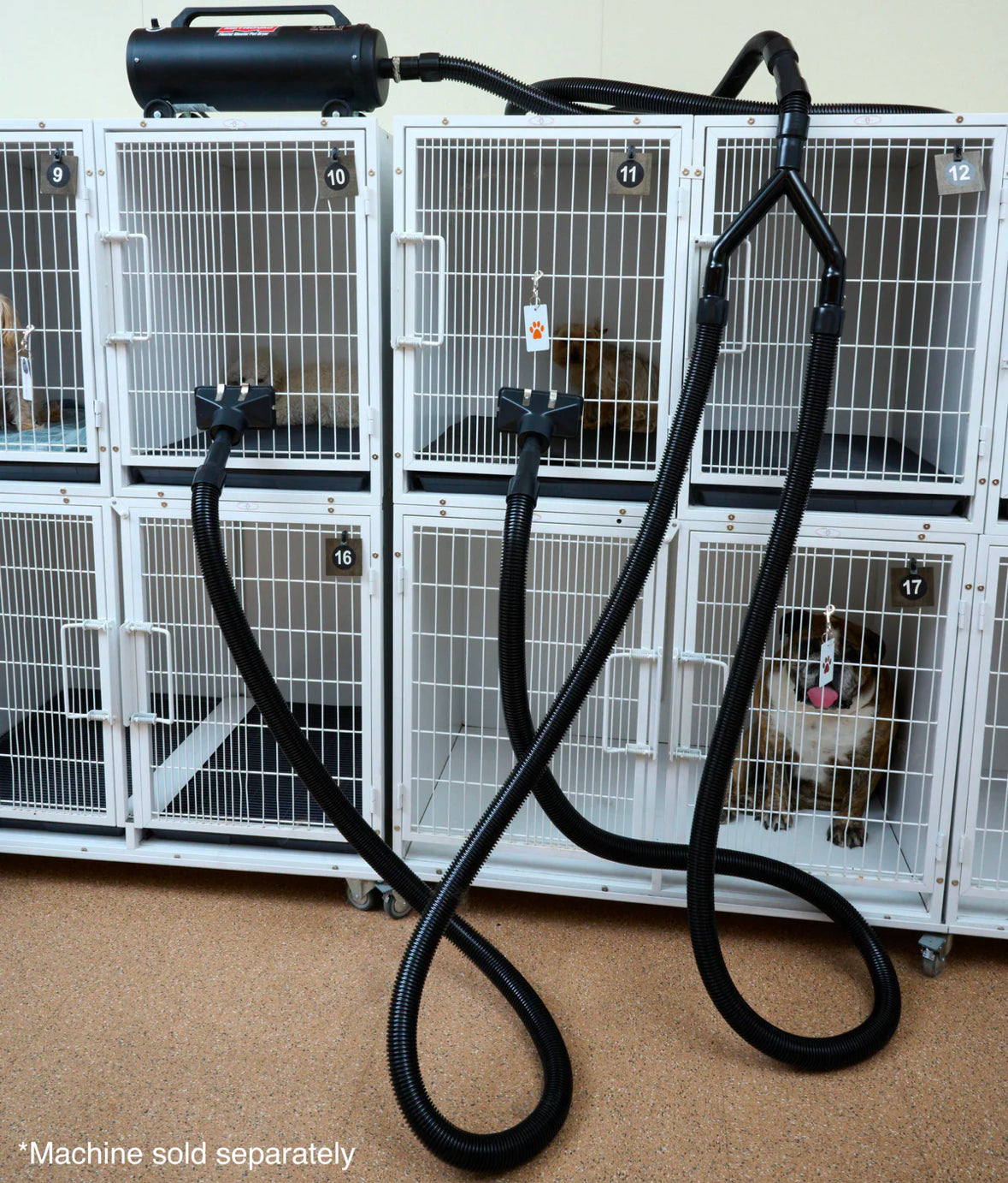 Metrovac Master Blaster and Air Force Twin Turbo Dual Cage dog Dryer Kit.  Professional Pet Grooming System