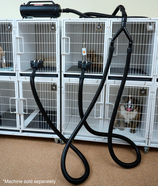 Metrovac Master Blaster and Air Force Twin Turbo Dual Cage dog Dryer Kit.  Professional Pet Grooming System