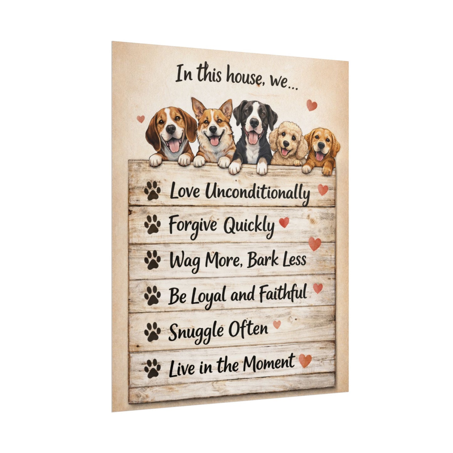 In This House We Love Unconditionally Dog Rules Rolled Poster – Funny Dog Wall Art, Dog Lover Home Decor, Dog Mom Gift