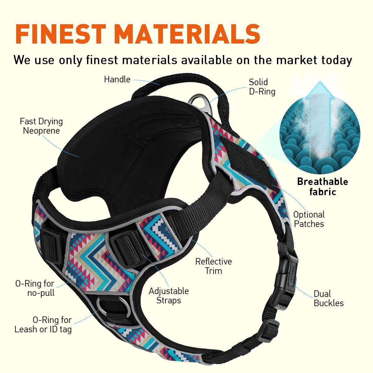 Dogline Quest no-pull dog harness – multi-purpose, adjustable harness for training, walking, and control with front and back leash clips
