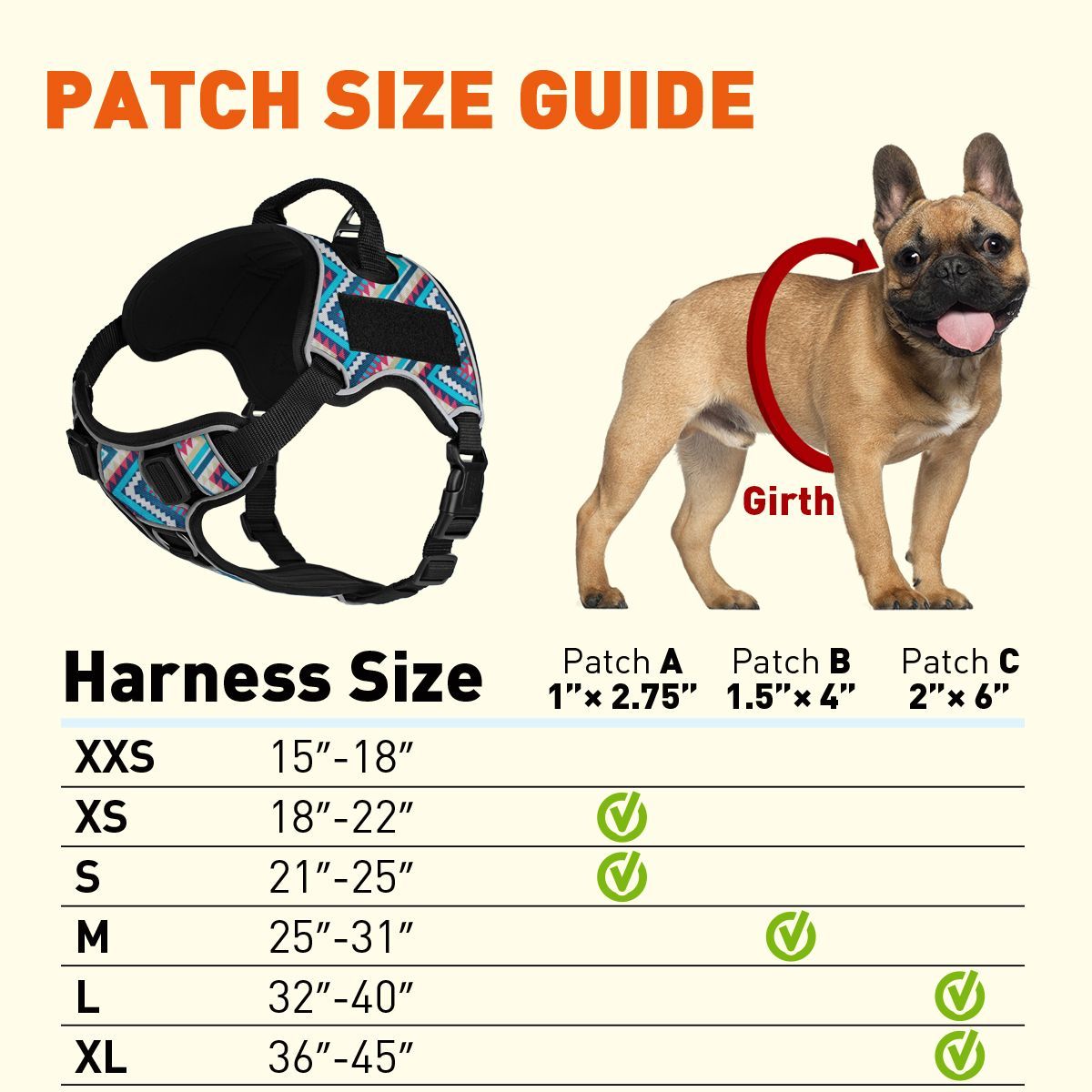 Dogline Quest no-pull dog harness – multi-purpose, adjustable harness for training, walking, and control with front and back leash clips size chart