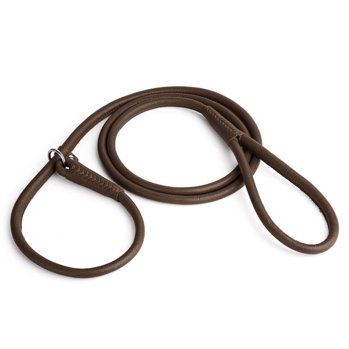 Soft leather round slip lead for dogs, all-in-one leash and collar for easy handling and quick control during walks or training
