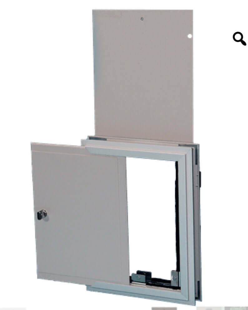 Halie pet door for dogs and cats installed in a standard door, featuring a secure flap and weather-resistant frame for easy pet access