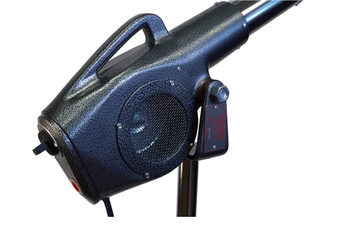 Speedy Dryer Rocket D-15 high-velocity pet dryer with 175 CFM airflow, 3-position heat control, and durable wall arm mount for space-saving grooming.